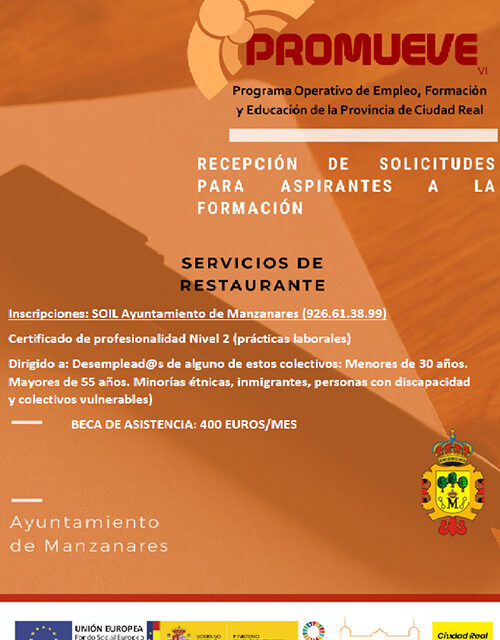 Diputación y Ayuntamiento de Manzanares ofertan un curso de servicio de restaurante bajo el programa ‘Promueve’